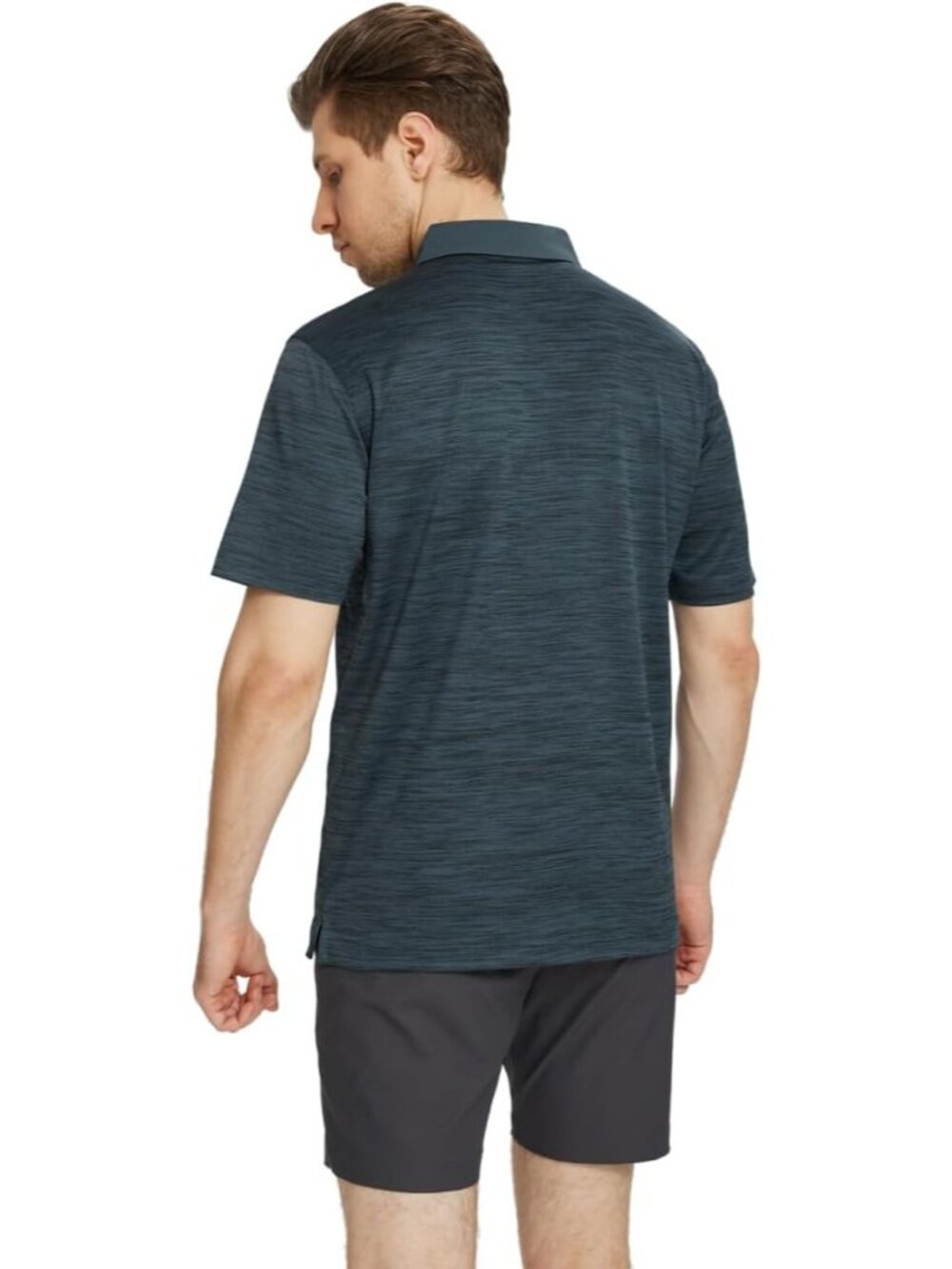 Men Jungle Green HeatherDry Fit Heather Pique Polo Shirt Moisture Wicking Casual - Picture 4 of 5